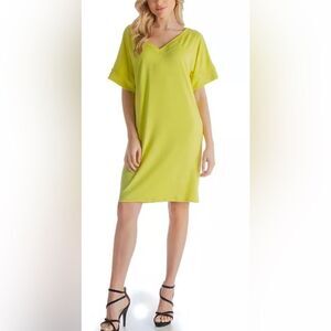 24Seven Comfort Apparel Women's Loose Fit V-neck Above Knee Dress NWT Lime M